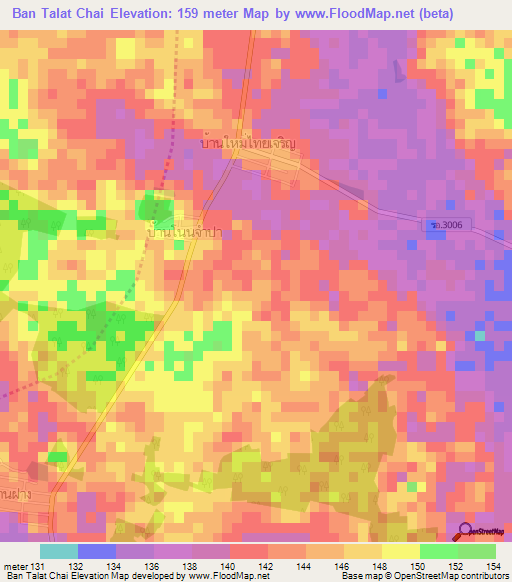 Ban Talat Chai,Thailand Elevation Map