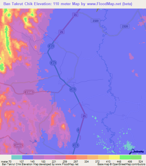 Ban Takrut Chik,Thailand Elevation Map