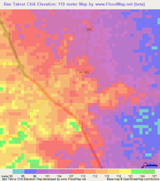 Ban Takrut Chik,Thailand Elevation Map