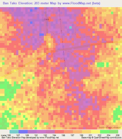 Ban Tako,Thailand Elevation Map