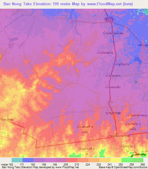 Ban Nong Tako,Thailand Elevation Map