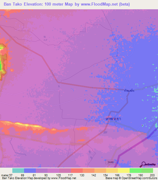 Ban Tako,Thailand Elevation Map