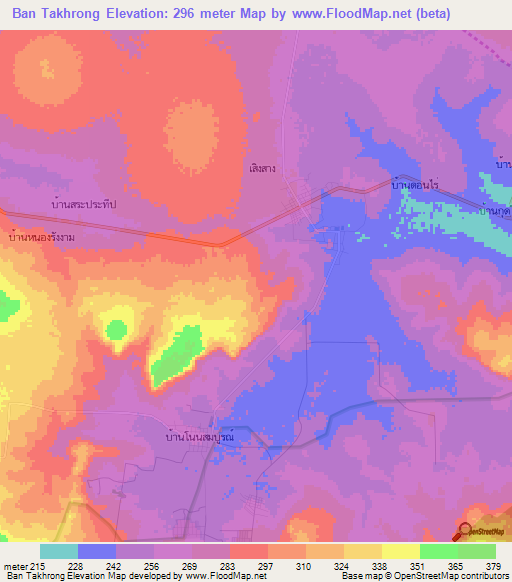 Ban Takhrong,Thailand Elevation Map