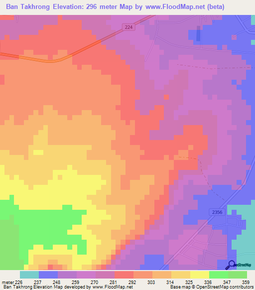 Ban Takhrong,Thailand Elevation Map