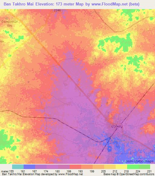Ban Takhro Mai,Thailand Elevation Map
