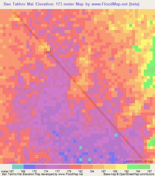 Ban Takhro Mai,Thailand Elevation Map