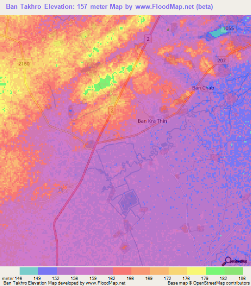 Ban Takhro,Thailand Elevation Map