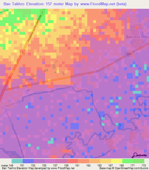Ban Takhro,Thailand Elevation Map