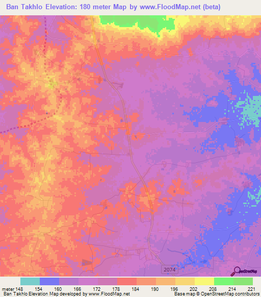 Ban Takhlo,Thailand Elevation Map