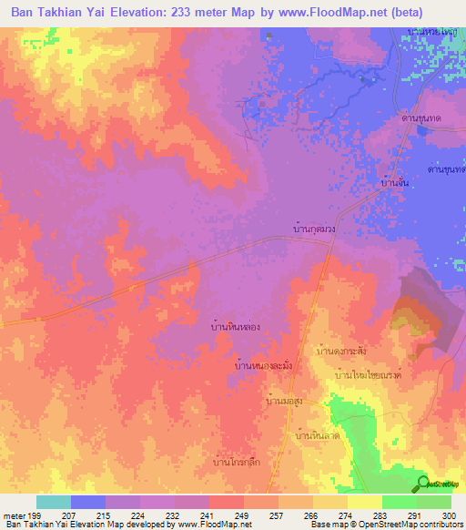Ban Takhian Yai,Thailand Elevation Map