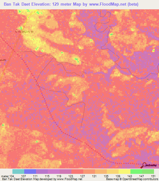 Ban Tak Daet,Thailand Elevation Map