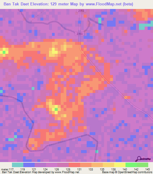 Ban Tak Daet,Thailand Elevation Map