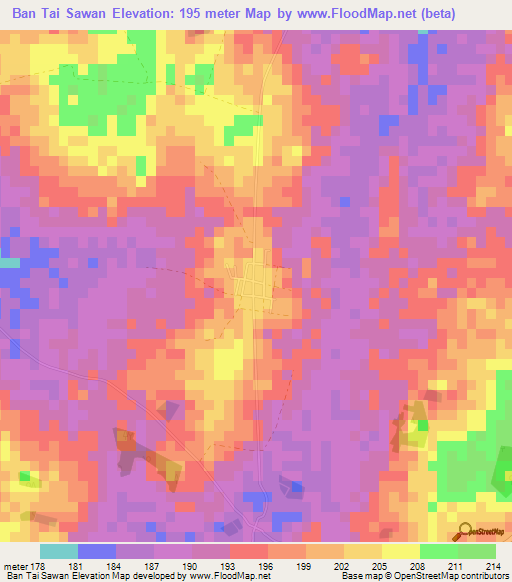 Ban Tai Sawan,Thailand Elevation Map