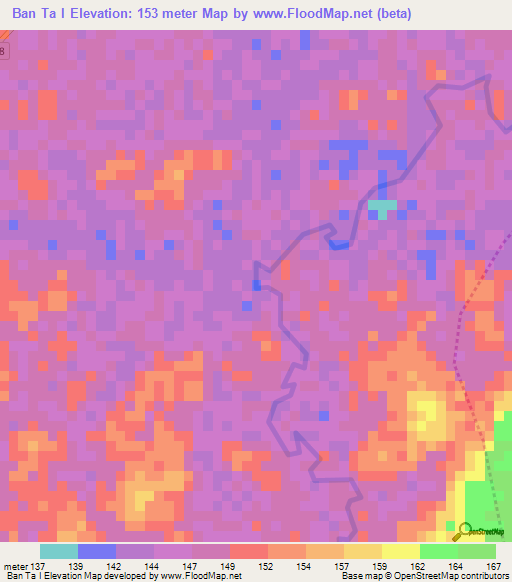 Ban Ta I,Thailand Elevation Map