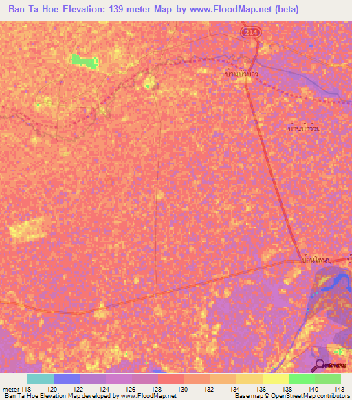 Ban Ta Hoe,Thailand Elevation Map