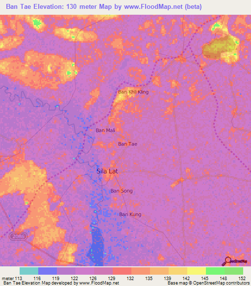 Ban Tae,Thailand Elevation Map