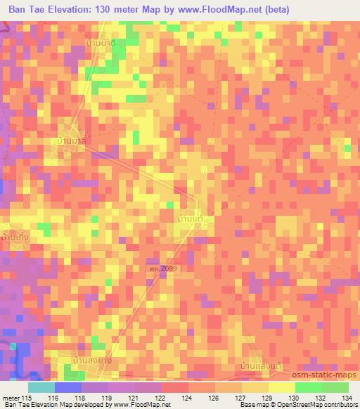 Ban Tae,Thailand Elevation Map