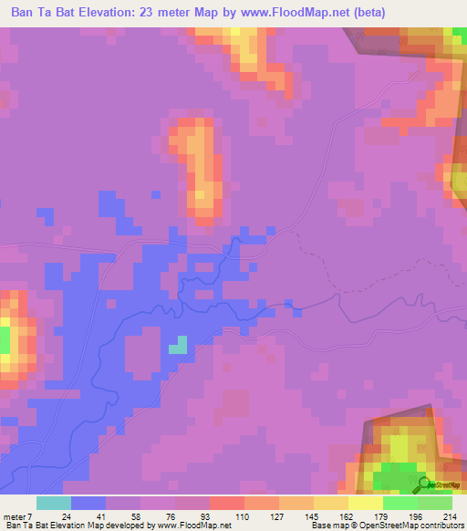 Ban Ta Bat,Thailand Elevation Map