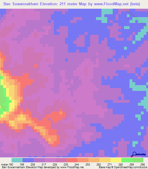 Ban Suwannakham,Thailand Elevation Map