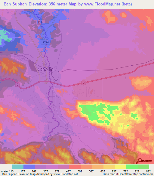 Ban Suphan,Thailand Elevation Map