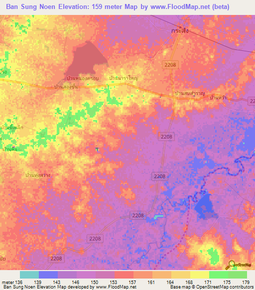 Ban Sung Noen,Thailand Elevation Map
