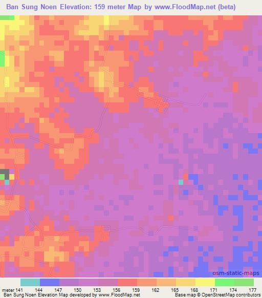 Ban Sung Noen,Thailand Elevation Map