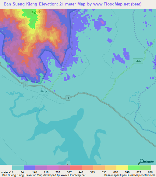 Ban Sueng Klang,Thailand Elevation Map