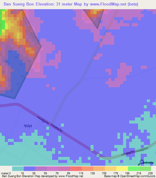 Ban Sueng Bon,Thailand Elevation Map