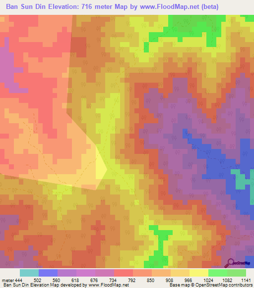 Ban Sun Din,Thailand Elevation Map