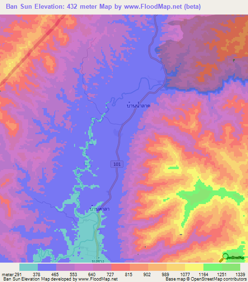 Ban Sun,Thailand Elevation Map