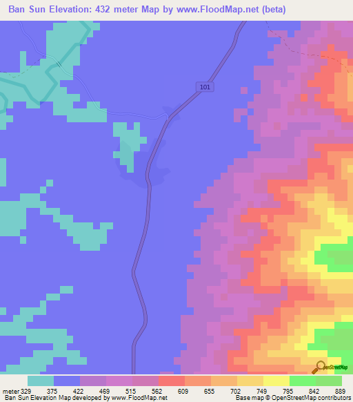 Ban Sun,Thailand Elevation Map