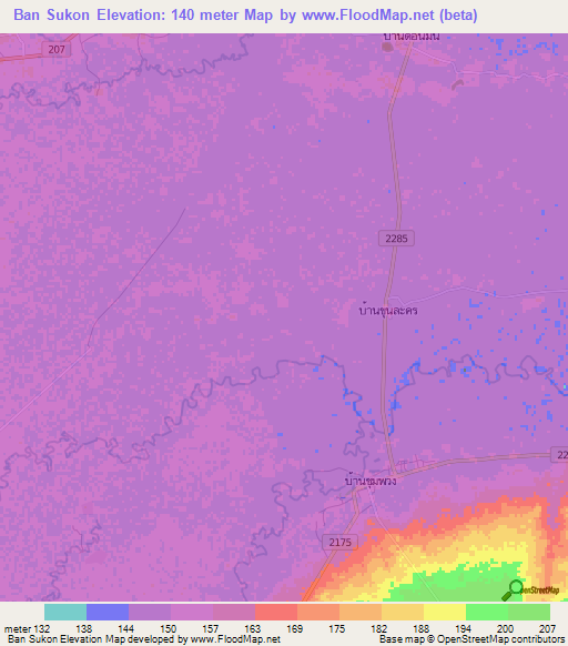 Ban Sukon,Thailand Elevation Map