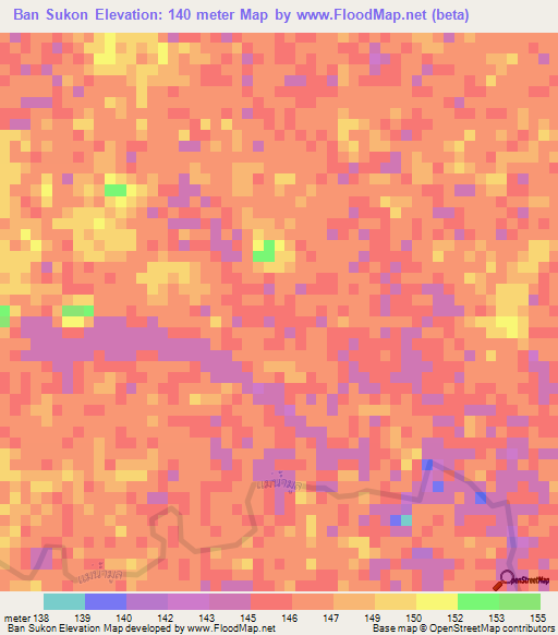 Ban Sukon,Thailand Elevation Map
