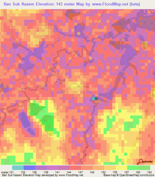 Ban Suk Kasem,Thailand Elevation Map