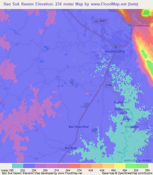 Ban Suk Kasem,Thailand Elevation Map