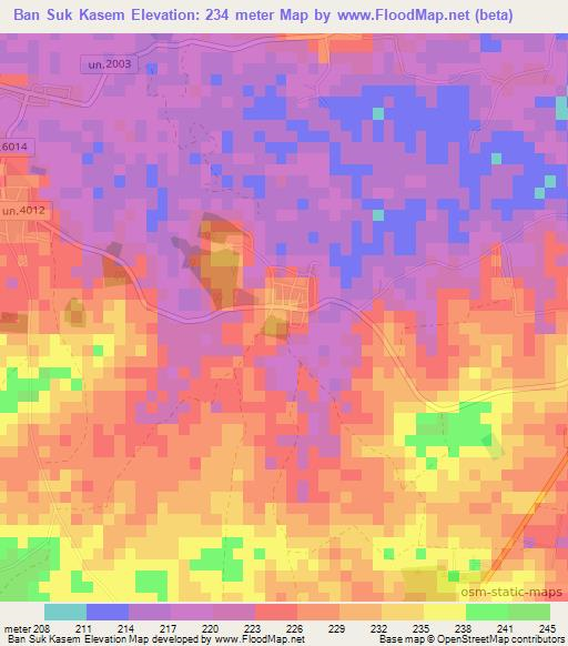 Ban Suk Kasem,Thailand Elevation Map