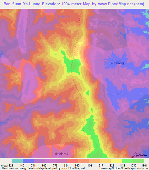 Ban Suan Ya Luang,Thailand Elevation Map