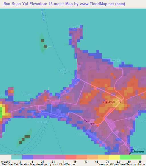 Ban Suan Yai,Thailand Elevation Map