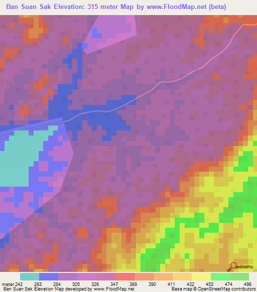 Ban Suan Sak,Thailand Elevation Map