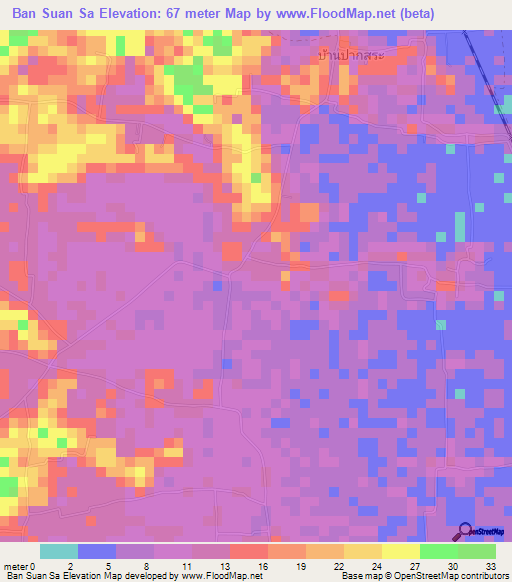 Ban Suan Sa,Thailand Elevation Map