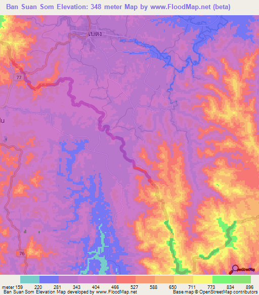 Ban Suan Som,Thailand Elevation Map