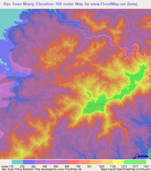 Ban Suan Miang,Thailand Elevation Map