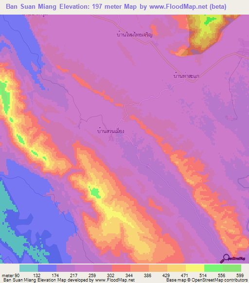 Ban Suan Miang,Thailand Elevation Map