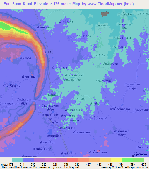Ban Suan Kluai,Thailand Elevation Map