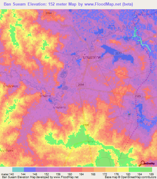 Ban Sueam,Thailand Elevation Map