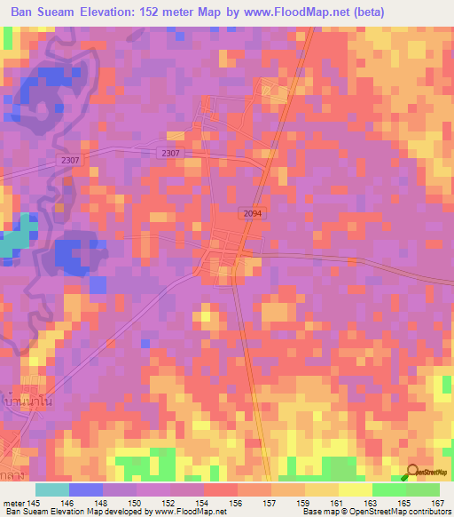 Ban Sueam,Thailand Elevation Map