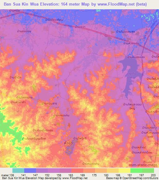 Ban Sua Kin Wua,Thailand Elevation Map