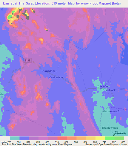 Ban Suai Tha Sa-at,Thailand Elevation Map