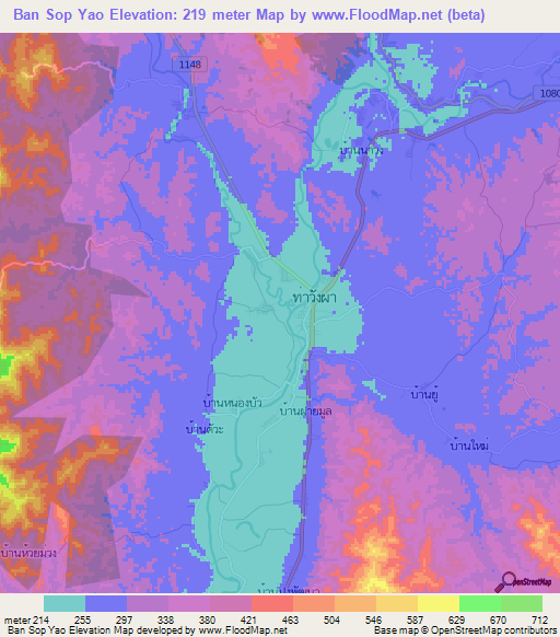 Ban Sop Yao,Thailand Elevation Map
