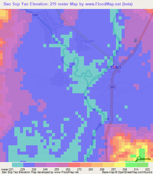Ban Sop Yao,Thailand Elevation Map